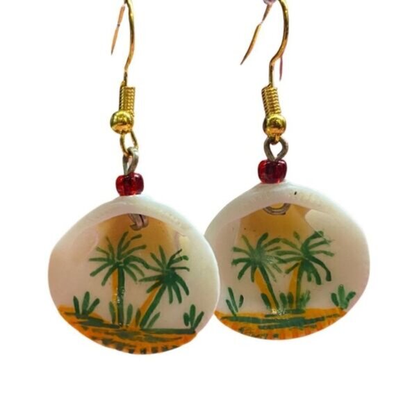 Earrings – Vintage 1960s Hand-Painted Mini Seashell Drop Earrings - Picture 2 of 2
